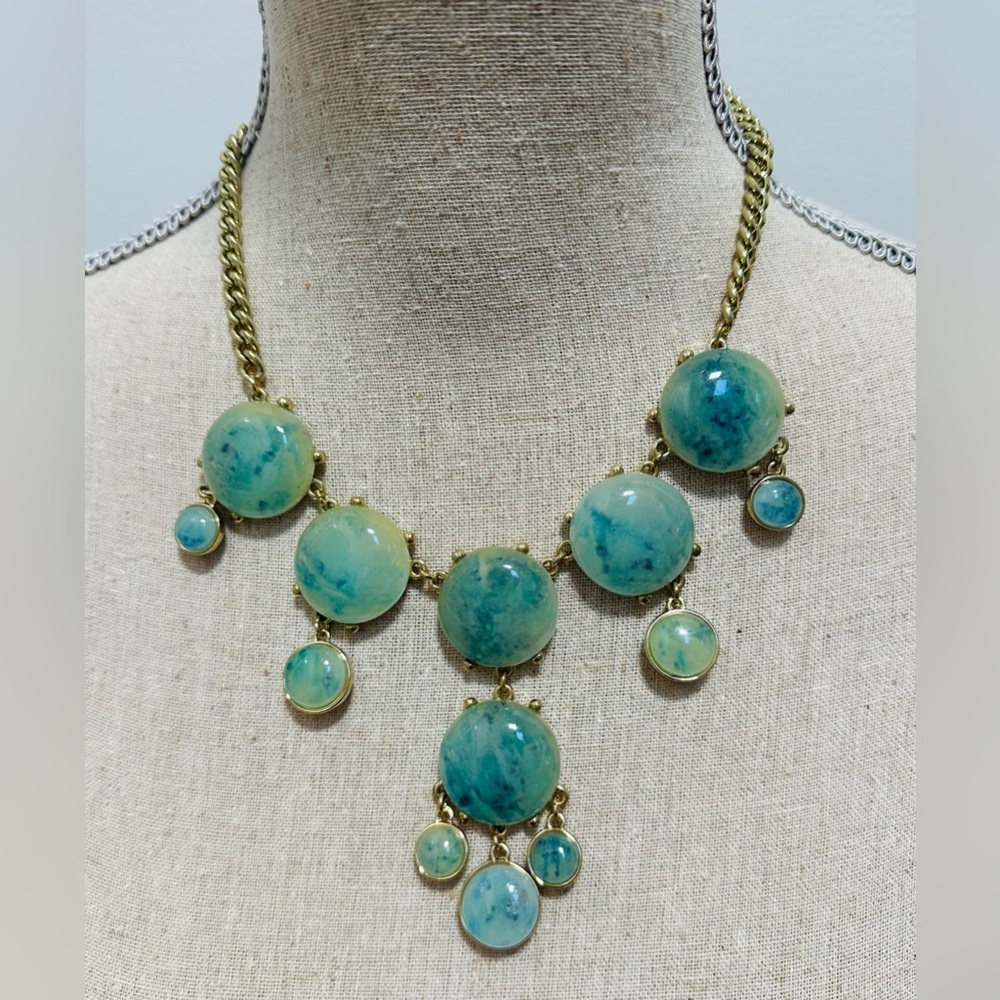 NWT Necklace Costume Jewelry Blue Green Stones Gold Statement Elegant 21” Boho